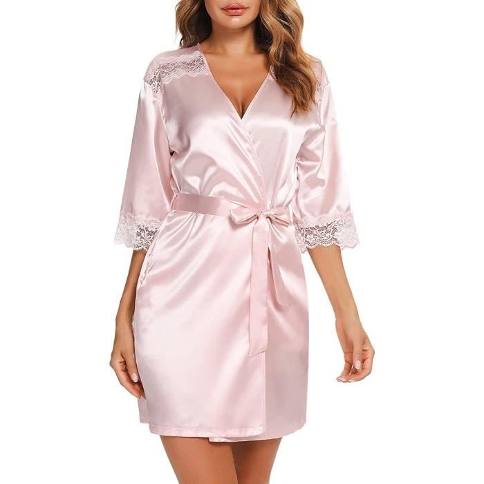 Peignoir femme satin sexy robe de chambre pour fete de mariage a manches courtes kimono yukata sortie de bain A68 Cdiscount Maison