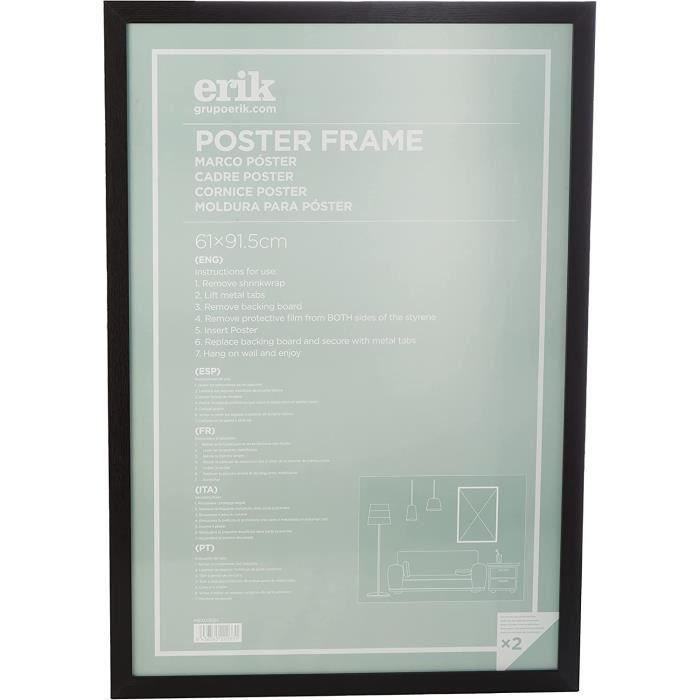 Set de 3 Cadres pour Poster 61 X 91,5 cm noir cadre en plastique (largeur  de barre 12 mm), vitre PVC (incassable) - Cdiscount Maison