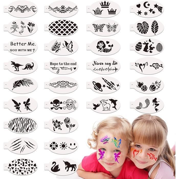 HOWAF 26 Pochoirs Tatouage Maquillage Halloween Enfant - Motifs Citrouille, Chauve-Souris, Araignée Réutilisables