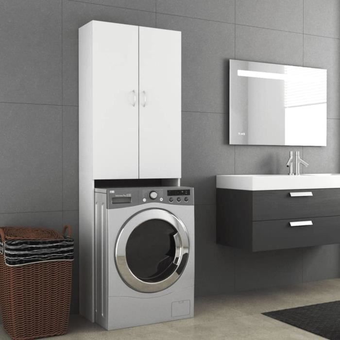 homiuse Meuble pour Machine à Laver Blanc 64x255x190 cm 3 Spaces 2 Portes Meuble de Rangement Machine A Laver Meuble Machine [243]