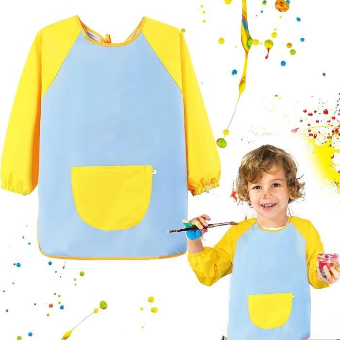 Tablier De Peinture Manches Longues Pour Enfants 7-12 Ans – Imperméable, Avec Poche – Idéal Activités Créatives, école (vert/noir)