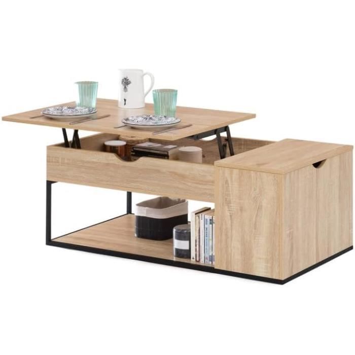 Table Basse Plateau Relevable Detroit Avec Coffre Design Industriel[u80