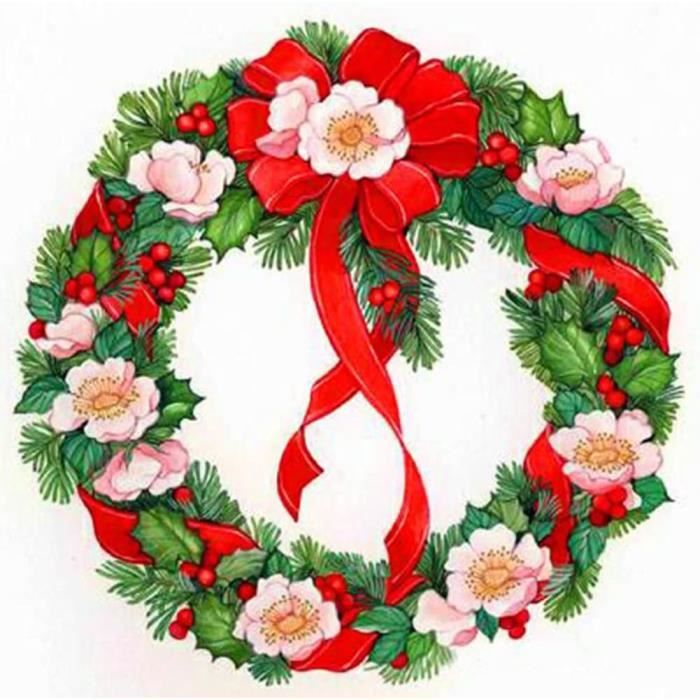 Kit Diamond Painting Couronne De Noël – DIY à Suspendre – Avec Père Noël, Bonhomme De Neige – Déco Festive à Créer Soi-même