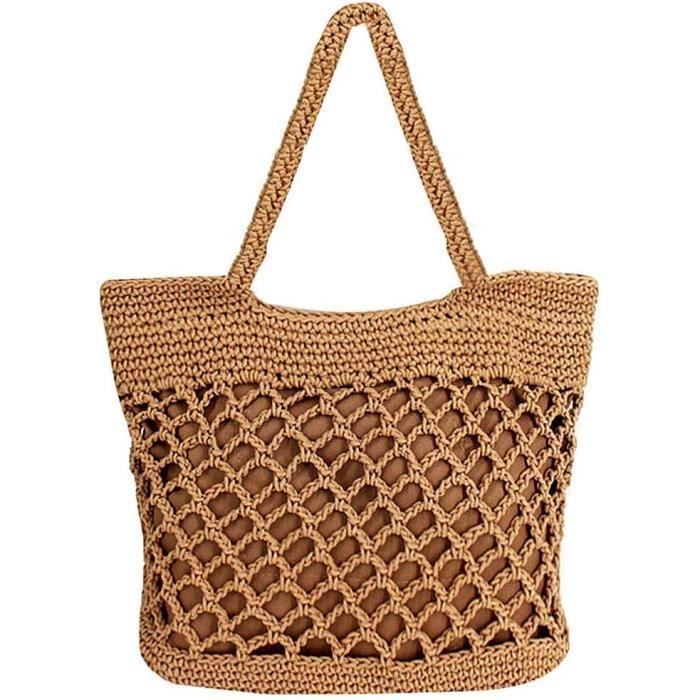 Sac à Bandoulière En Paille Tissé à La Main Pour Femme - Fourre-tout Beige - 40 Cm De Large - Pour Plage, Voyage, Quotidien