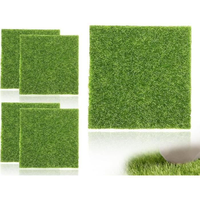 Fenical 4 Pièces Tapis de Gazon Artificiel Vert en Plastique Décoratif et Pratique pour Mini-Paysage et Décoration de Table de Sable