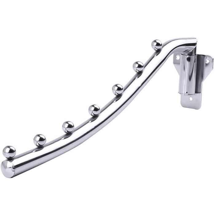 Cintre Mural Pliable 90° En Aluminium - 6 Crochets, Support Lourd, Fixation Sans Perçage - Pour Salle De Bain, Chambre, Buanderie (31x14,5 Cm)