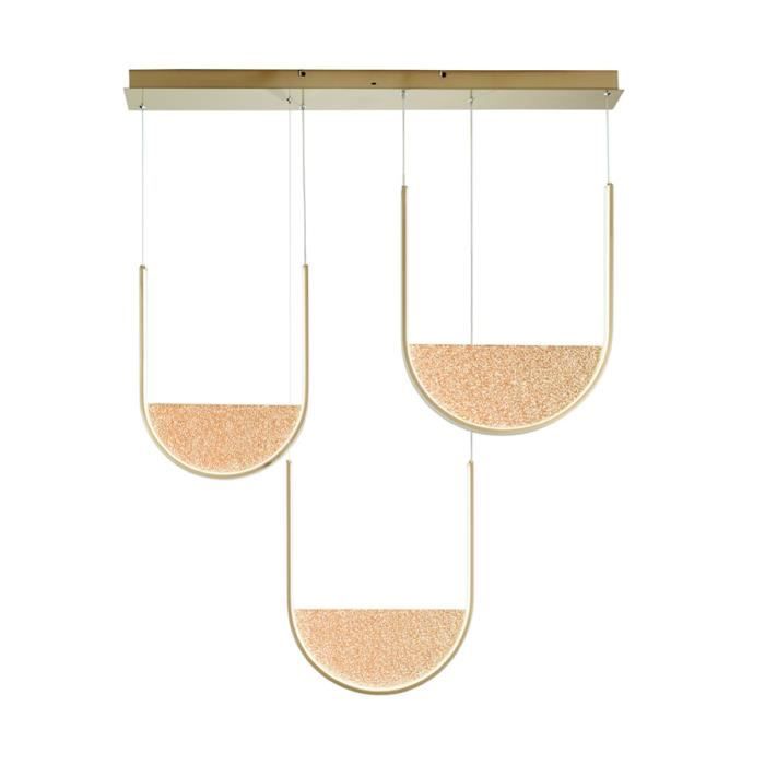 Lustre suspendu LOTUS 3 lumières - OR - Base rectangulaire - Verre granulé