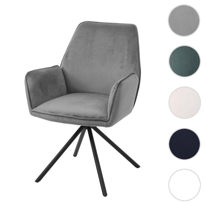 Chaise de salle à manger HWC-G67 chaise de cuisine avec accoudoirs pivotante velours ~ vert inox Chaise de salle à manger HWC-G67 chaise de cuisine avec accoudoirs pivotante velours ~ vert inox