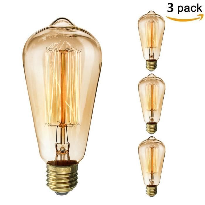 Ampoule à Incandescence Vintage E27 ST64 40W 220V Blanc Chaud