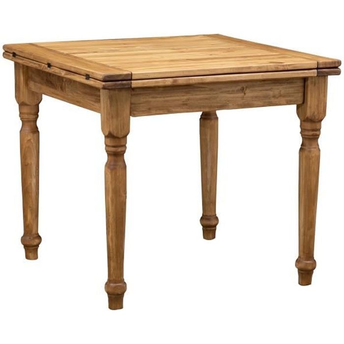 table à rallonge rustique en bois massif de tilleul finition naturelle l90xpr90xh80 cm
