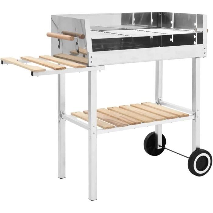 Barbecue Charbon De Jardin Kisidus 117cm - 2 Étages, Thermomètre, Roues Et Tiroir à Cendres