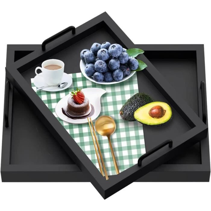 2 Plateaux Service Ronds Noirs 30cm - Service Fêtes Bars Restaurants Mariages