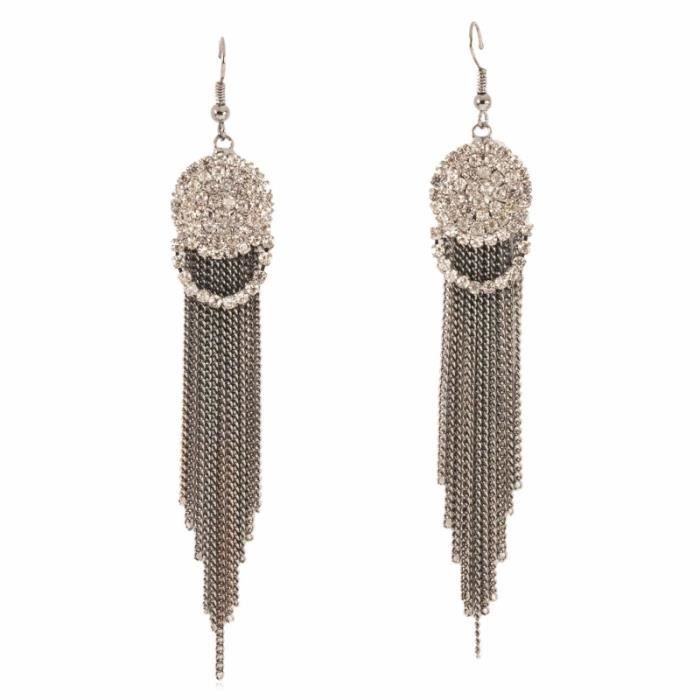 Boucles D'oreilles Carrées Strass Et Perles Imitation - Couleur Champagne - Alliage