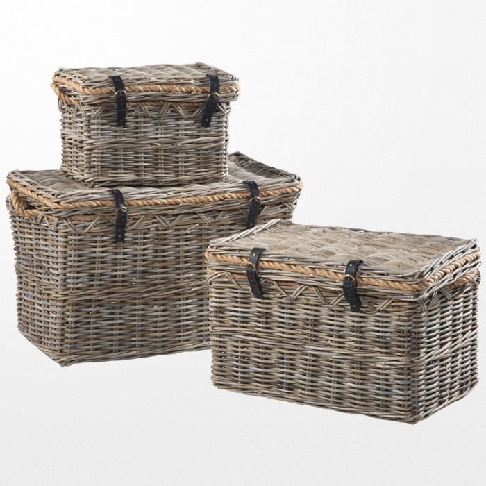 Petite malle de rangement en osier indonésien gri - Achat ...