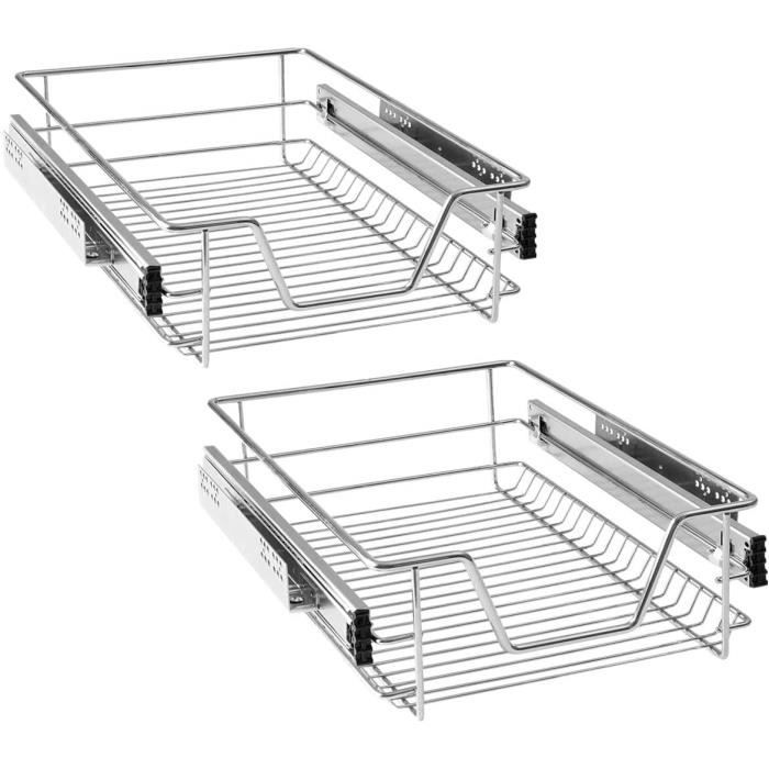 Tiroir Télescopique Adhésif Pour Cuisine - 43x20x7 Cm, Support 25 Kg, Sans Perçage, Blanc, Rangement Facile Sous Meuble