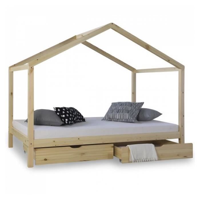 lit enfant avec matelas 90x200 - homestyle4u - lit cabane en bois massif - lit tiroir - blanc