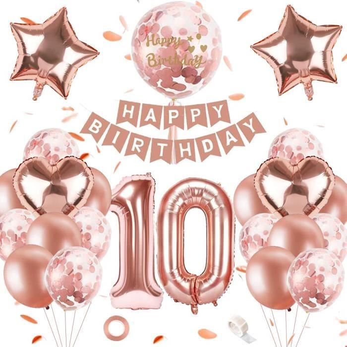 10 Ans Anniversaire Ballon Fille Or Rose 10 Er Parti Decoration Avec Banniere Ballons Confettis Metalliques Or Rose Ballons A 13 Cdiscount Maison