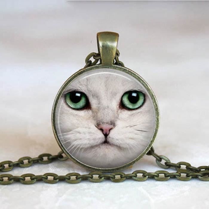 Vintage sur Cat Photo Cabochon Verre Bronze Chaîne Collier Pendentif Vintage sur Cat Photo Cabochon Verre Bronze Chaîne Collier Pendentif