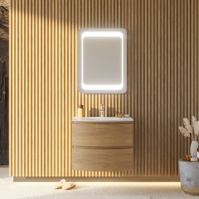 MEUBLE SALLE DE BAIN MURAL COURBE 70CM CHÊNE MIEL AVEC VASQUE EN RÉSINE LOS ANGELES MEUBLE SALLE DE BAIN MURAL COURBE 70CM CHÊNE MIEL AVEC VASQUE EN RÉSINE LOS ANGELES