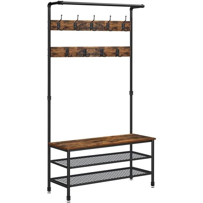 Porte-manteau VASAGLE Avec étagère – Meuble D'entrée 183 Cm – Acier Et Bois