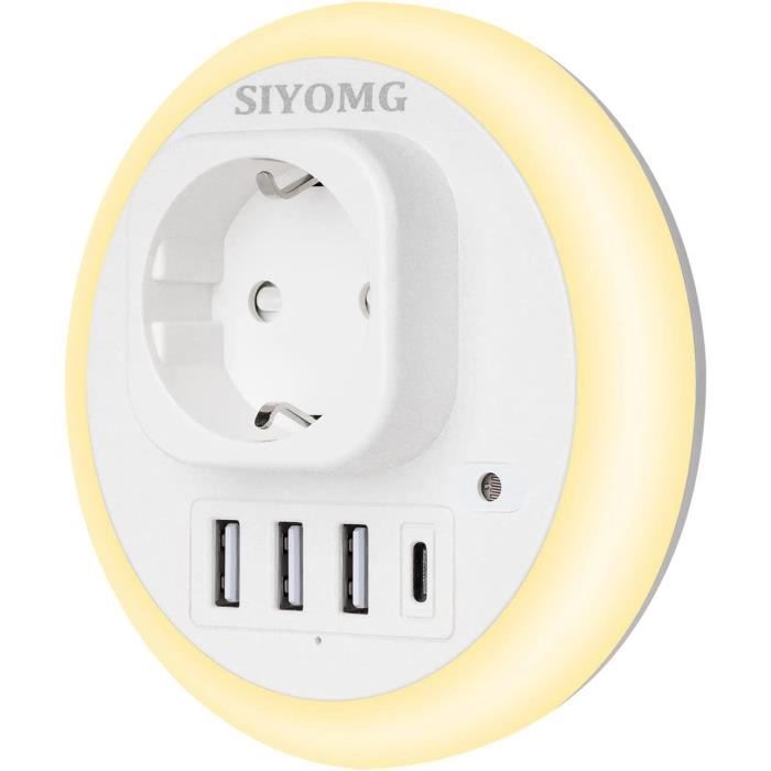 Prise USB Multiple Veilleuse LED, 5 En 1 Multiprise USB Secteur Avec Prise Electrique 1 AC ,1
