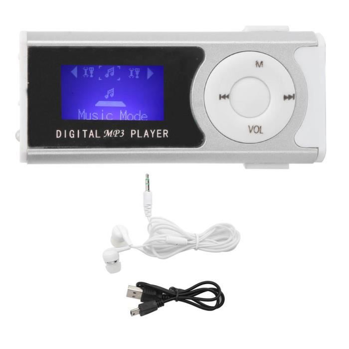 ZJCHAO Lecteur mp3 MP3 Portable de Sport Lampe de Poche Mini Lecteur de Musique de Clip Arrière Mini Écran LCD(Argent )
