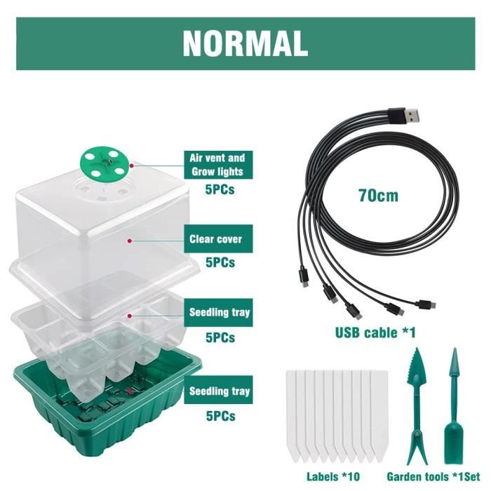 Lot de 5 plateaux de démarrage de semences avec lampe de culture | 60 cellules réglables en dôme Lot de 5 plateaux de démarrage de semences avec lampe de culture | 60 cellules réglables en dôme