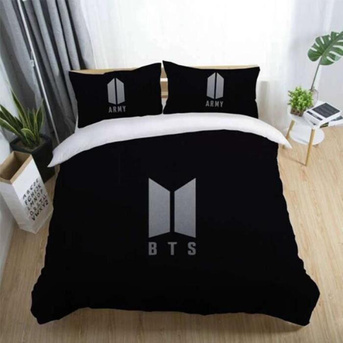 BTS Parure de lit 3 pièces de Marque -1 Housse de Couette 200*200 cm+ 2