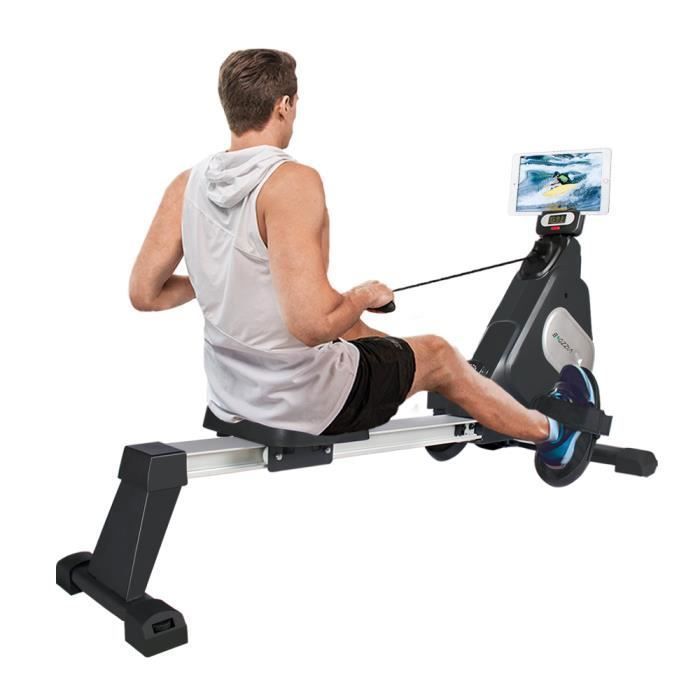  Rameur dappartement Pliable Rail en Aluminium avec Ecran LED 16 Niveaux de r&eacute;sistance Noir 