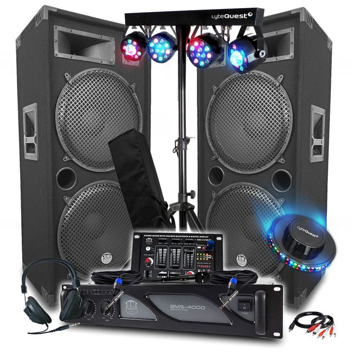 Pack Sono DJ 4400W Complet - Ampli AX3000, Table Mixte USB, Micro, Casque Et Câbles - Pour Bar, Club, Fêtes