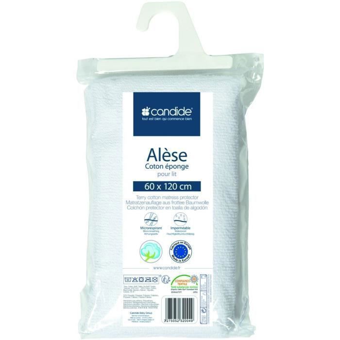 Candide Protège Matelas Bébé 60x120 - Alèse Bébé - Silencieux - Imperméable - Absorbant - Oeko Tex - Made In Europe - 60x120cm