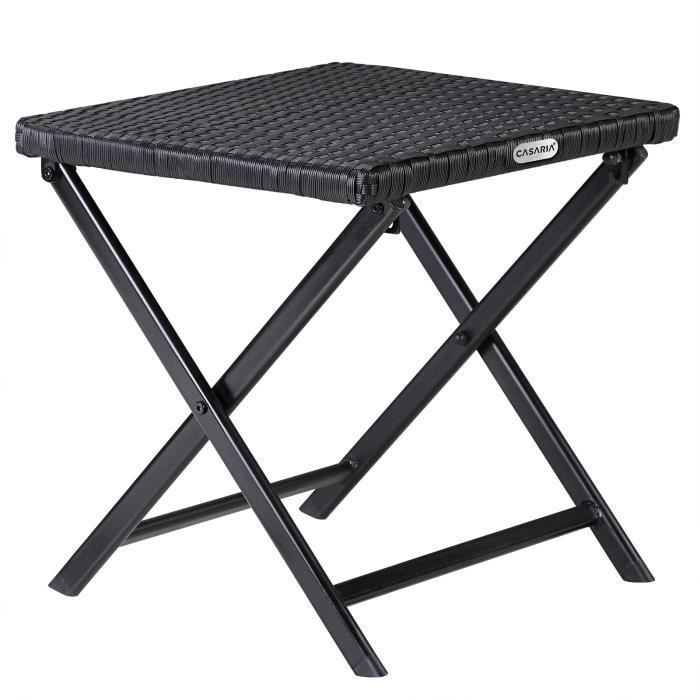 Casaria Tabouret pliant en polyrotin noir 44x40x44cm table pliable polyvalente repose-pieds balcon camping table d’appoint