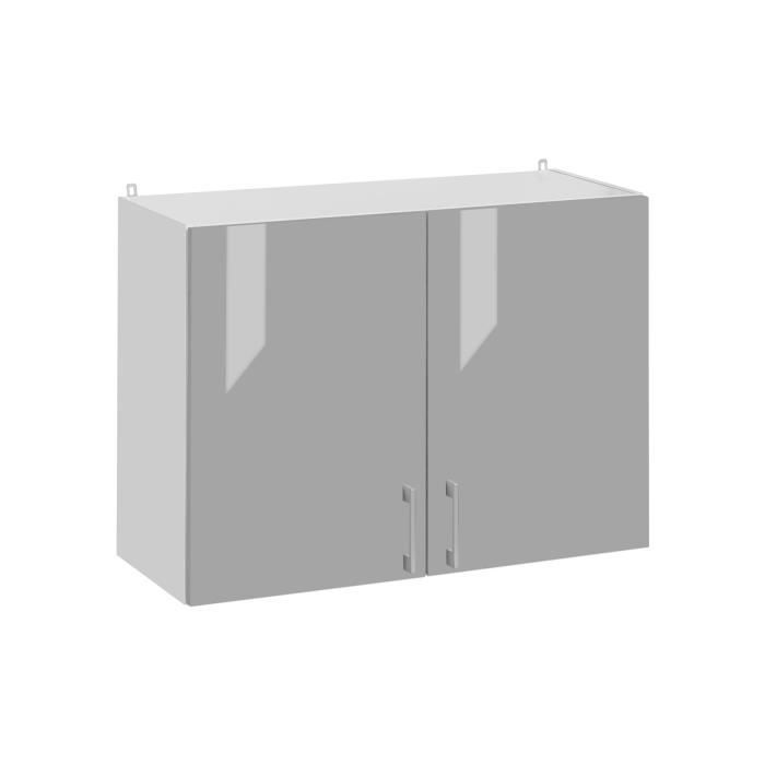 meuble haut de cuisine - cuisineandcie - 2 portes - l 80 cm - gris brillant - contemporain