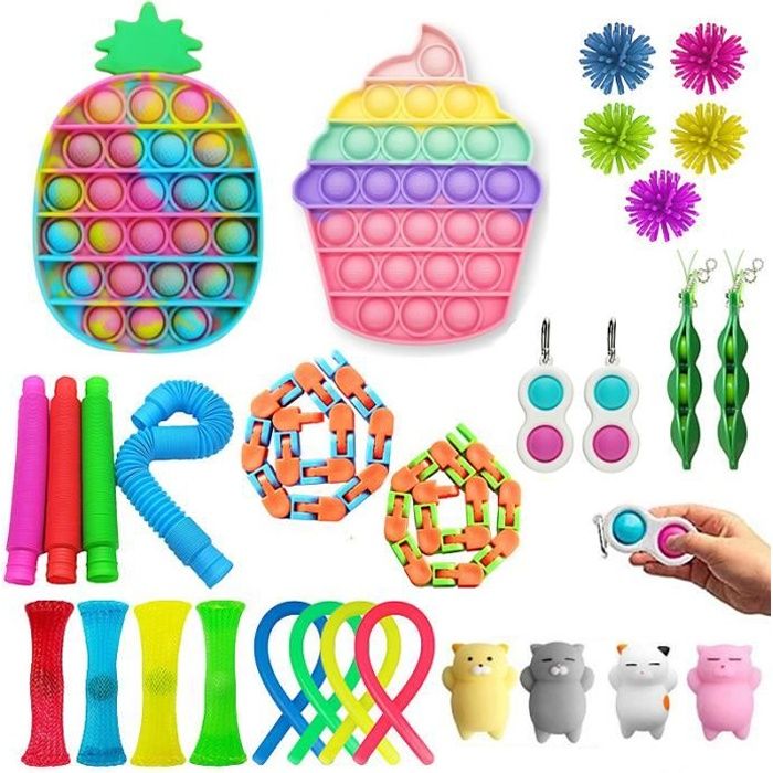 Fidget Toy Pack Fidget Toy Pack Pas Cher avec fossettes Simple Dimple Fidget Toys Set pour Enfants et Adultes Push Pop Bubble Sensory Fidget Toys QASIMOF 30Pcs Fidget Toys Pack 