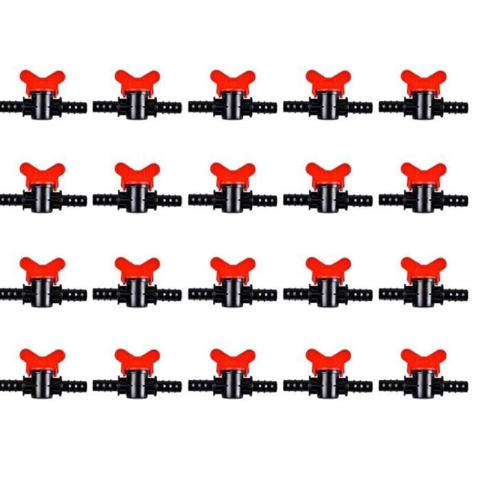 20 Vannes D'Irrigation Goutte à Goutte - 1/4" Pour Tubes 4mm/7mm - Jardins, Serres, Systèmes Arrosage