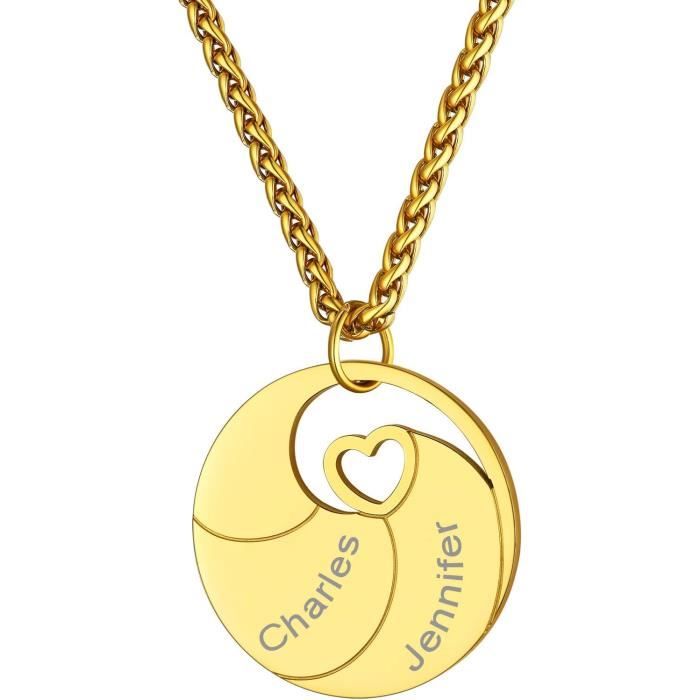 Collier Chaîne Dorée Avec Pendentif Cercle - Breloque Métal Plaqué Or - Neuf
