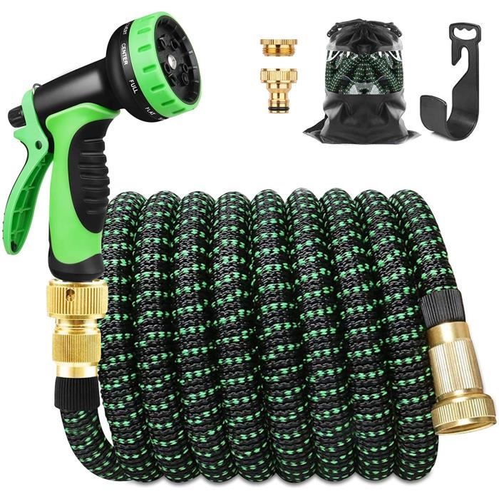 Tuyau Arrosage Extensible 30m, 100ft Tuyau D’arrosage Retractable avec Support et Pistolet Arrosage 9 Fonctions Raccords en Laiton ,