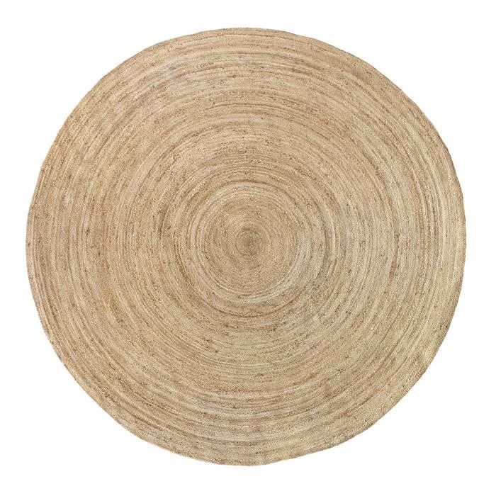 HAMID - Tapis Jute Alhambra Nazarí Rond Couleur Naturelle, Tapis 100% Fibre Naturelle de Jute