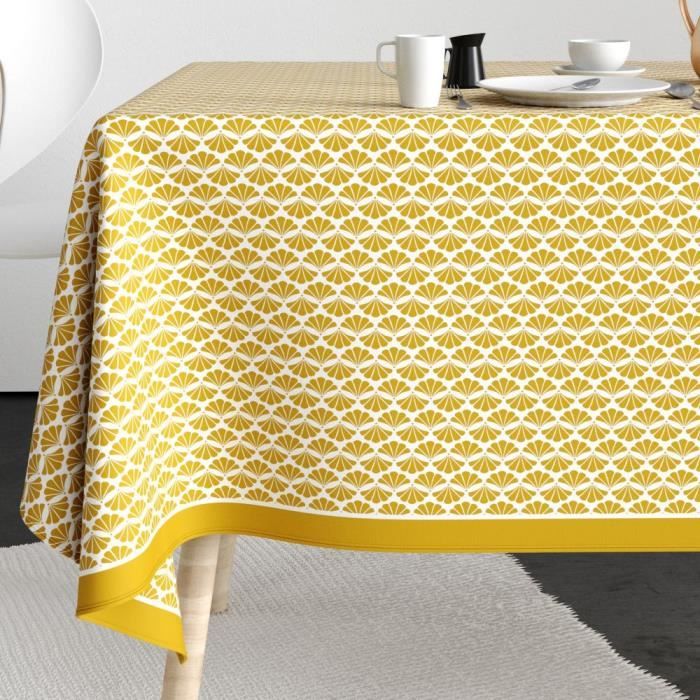Nappe Rectangulaire Anti-Taches Coton 160x180 Cm Rayures Jaunes – Imperméable, Élégante & Facile D'Entretien