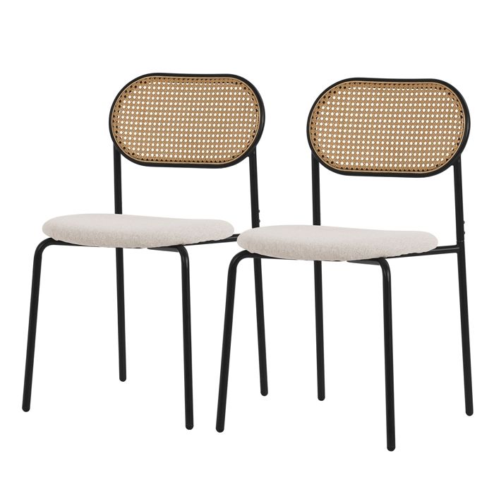 ML-Design Lot de 2 Chaises de Salle à Manger Beige Chaise de Cuisine avec Dossier en Rotin Assise Rembourrée en Polyester