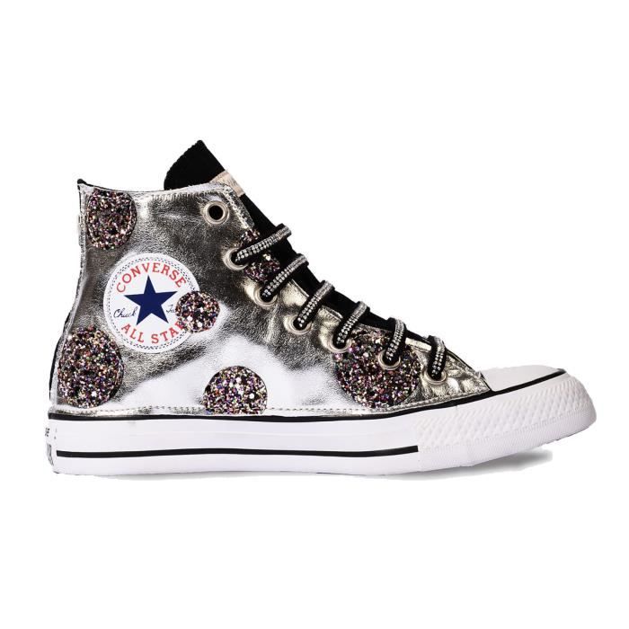 converse cuir argent femme