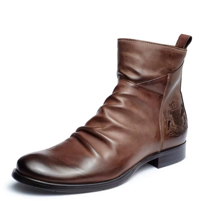 Bottines Chelsea en cuir PU pour homme chaussures rétro montantes