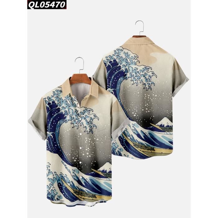 Chemise Homme Relco Manches Courtes Bleu Vert Tonique - Style Rétro Indie - Neuf Avec Étiquettes - Coton