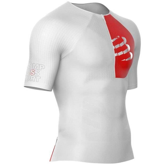 t-shirt homme triathlon postural aero s-s top compressport - blanc - manches courtes - respirant