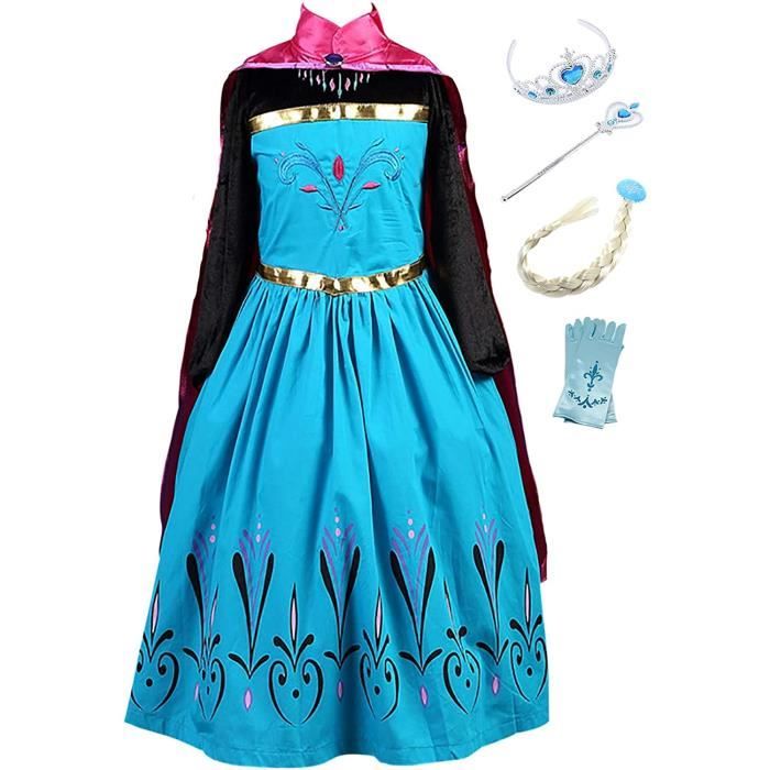 Filles D?�guisements Robe Cape Princesse Elsa Reine des Neiges Diad?�me Gants Baguette Magique 