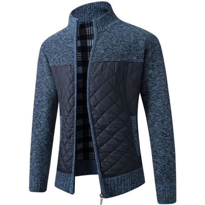 Homme Cardigan Veste en Maille Ouvrez-Front Zippé Gilet Automne Hiver avec Poche Gilet Veste en Maille pour Homme avec Col Droit(Khaki L), Kaki, L