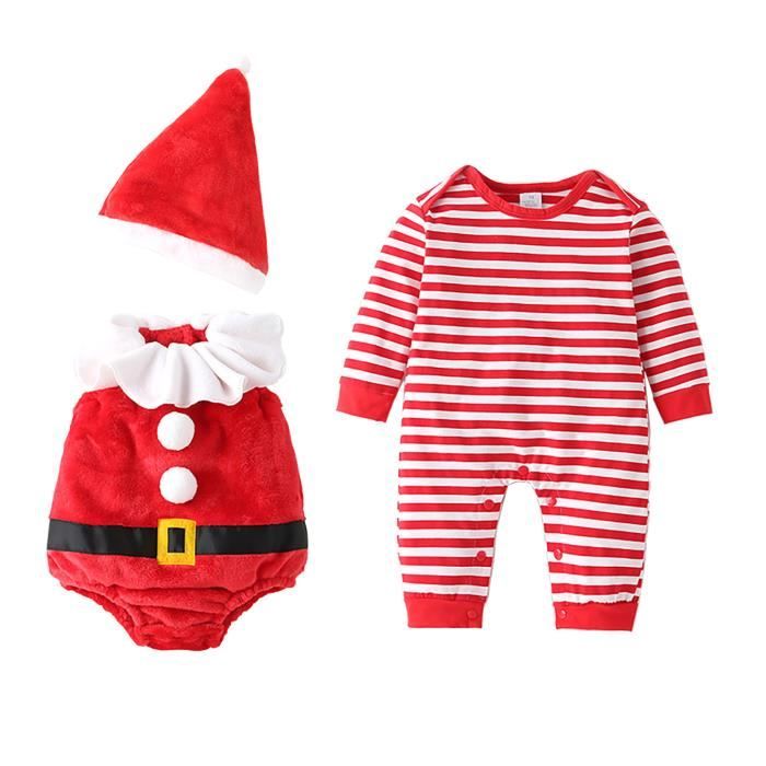 Robe Barboteuse Noël Bébé Fille 2 Pièces Avec Bandeau - Motif Père Noël Ou Bonhomme Pain D'Épices - 0-18 Mois
