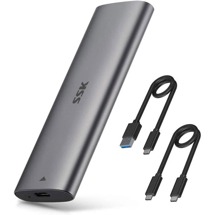SSK Boîtier en Aluminium M.2 vers USB NVMe SATA SSD sans Outil USB 3.2 Gen 2 10 Gbit/s NVMe PCI-E 6 Gbit/s SATA M-Key/B+M Key