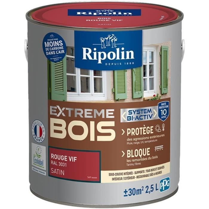 RIPOLIN PROTECTION EXTREME BOIS ROUGE VIF RAL 30 SATIN 2,5 L