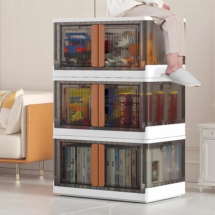 4 Boîtes De Rangement 36L Avec Roulettes - Empilables, Couvercle Et Portes, Blanc, Pliables